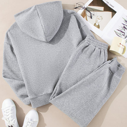 Gray Solid Exposed Seams Hoodie and Joggers Activewear Set