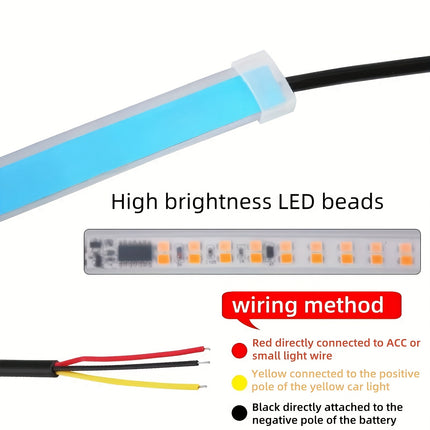 2pcs 60.96 cm LED decorative light strip with flowing light, universal car lights, fashionable start scanning,