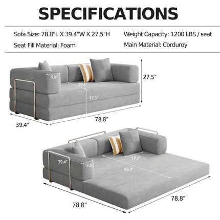 Sofa Bed | Convertible Floor Boneless Couch with Comfy Pillow, Modular Modern Corduroy Sofa