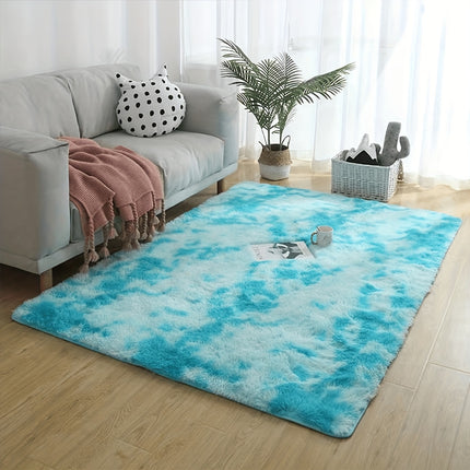 1pc Nordic Minimalist Extra Large Area Mat - Soft Plush Fine Hairs Texture, Gradient Blue Ombre Design,