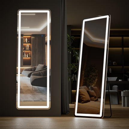 Elegant 64"x21" LED Full-Length Mirror with Touch Sensor - Sleek Aluminum Alloy Frame,