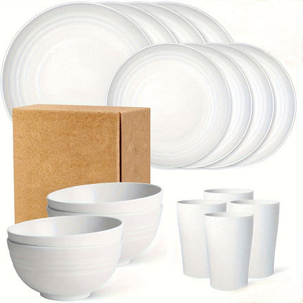 Premium Family Outdoor Dinnerware Set  16 Unbreakable Pieces, Microwave - and Dishwasher 4 Bowls and 4 Cups