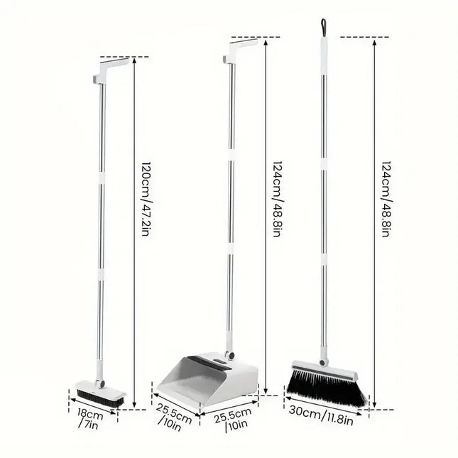 Triple-in-One Home Cleaning Kit, Essential Furniture Cleaning Tools, Soft-Bristle Broom, Dustpan,
