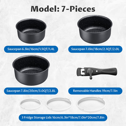 Cookware Set 10pcs, Nonstick Pots and Pans Set with Removable Handles, for All Hobs, Stackable Design