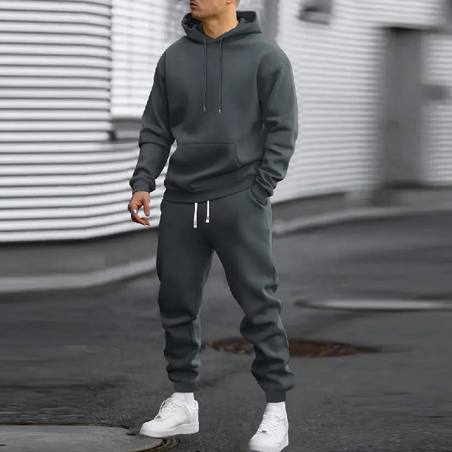Men's Casual Sports Suit Solid Color Hoodie With Gridles Pants