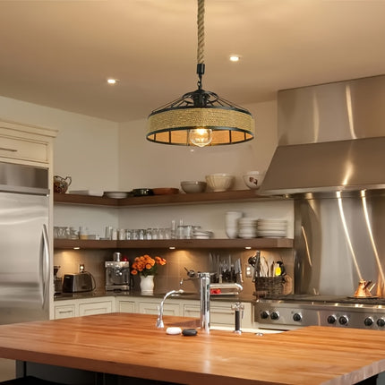 Pendant Light, E27 Base Iron Twine Ceiling Fixture with Woven Design for Living Room, Dining Area