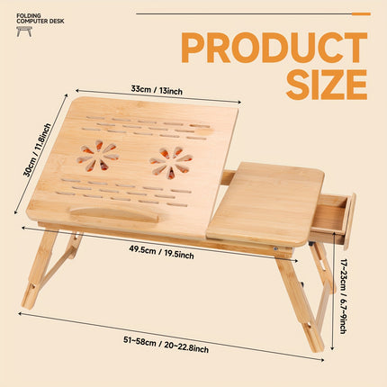 Bamboo Laptop Lap Desk with Adjustable Height & Angle, Tablet & Phone Holder