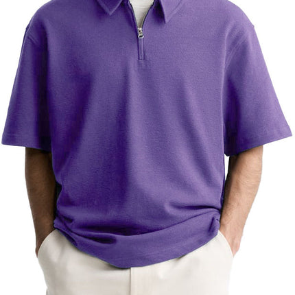 Men's Casual Zipper Polo Shirt Summer Comfortable Breathable Lapels Short-sleeved Top