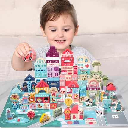 Wooden City Street View Building Block Toy