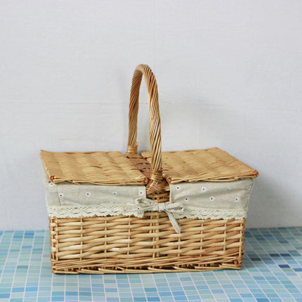Outdoor Picnic Basket Wicker Hand Basket With Cover