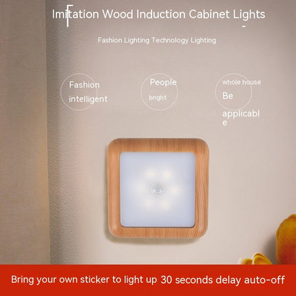 Nordic Kitchen Cabinet Sensor Light Hallway Bedroom Bedside Led Small Night Lamp Wood Grain Infrared Sensor Lamp