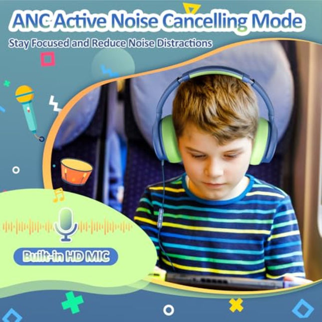 Mic Active Noise Cancelling Headphones 85/94dB Safe Volume Limit Over Ear Headsets Boys Girls Wired Headset for School
