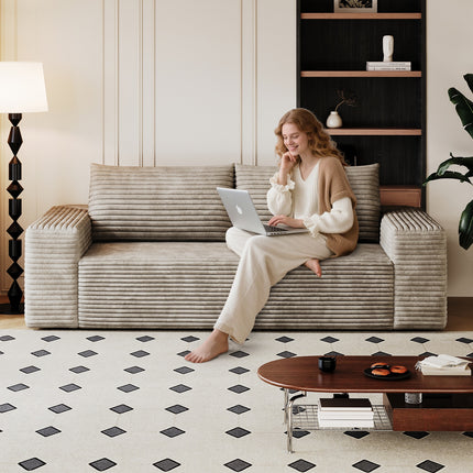 Sofa Deep Seat, Comfy Corduroy Cloud Sofa, No Assembly Required, Champagne Color,