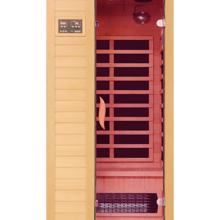 1 to 2 Person Hemlock Wood Low EMF FAR Infrared Sauna For Home with LED Control Panel and Tempered Glass Door