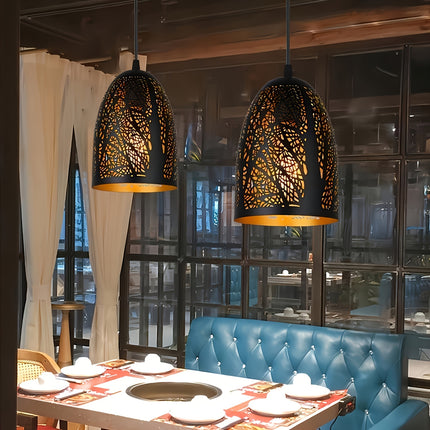 2pcs Vintage Metal Tree Chandeliers with Black Exterior & Golden Interior