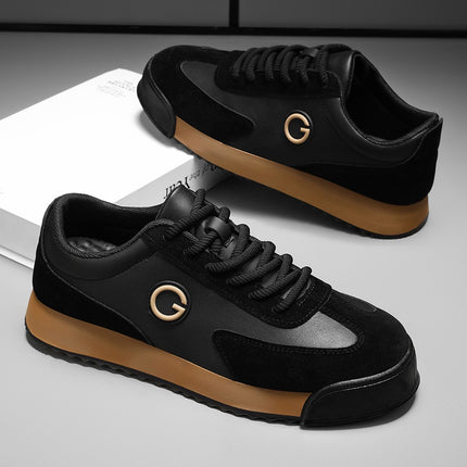 Men'S Low-Top Skate Sneakers - Brown & Black PU with Golden