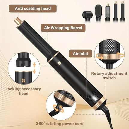 Professional 5-in-1 Hair Styler Hot Brush - All-in-One Straightener, Curling Wand