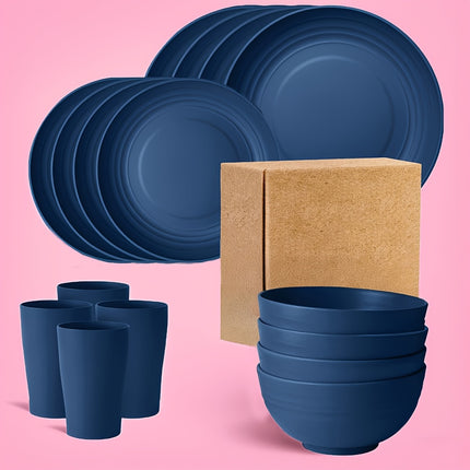 Blue Dinnerware Set for 4 People, Consisting of Plates, Bowls, And Cups, Microwave-Safe And Dishwasher