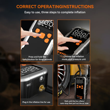 Portable Wireless Air Pump, Tire Inflator, Air Compressor 150 PSI Quick Inflation