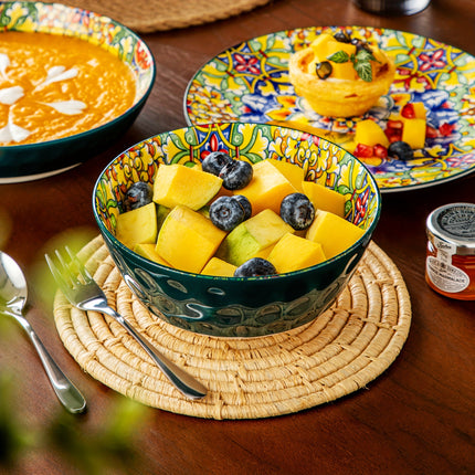 24pcs Dinner Set Stoneware Bohemian Style Tableware with Dinner Plate Dessert Plate Pasta Bowl Cereal Bowls