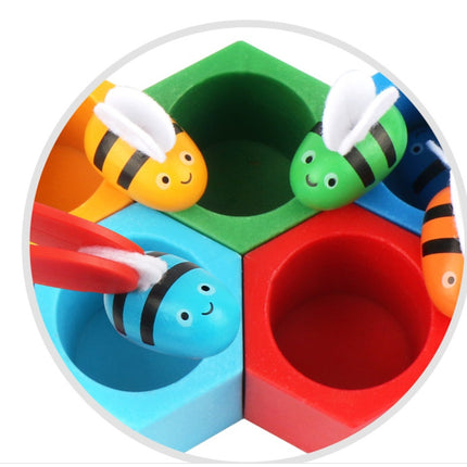 Wooden Toys Hive Board Games Children Early Education Clip Catch Bee Sensory Toys For Kids Hand-eye Coordination Game