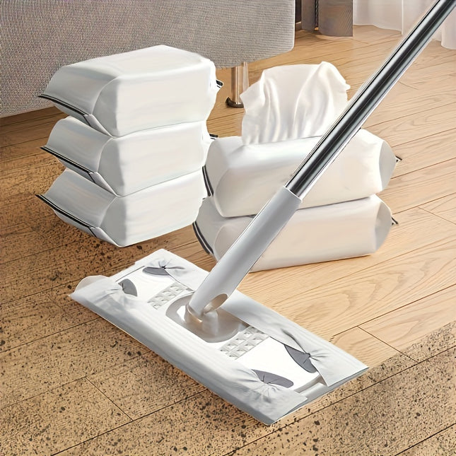 1Set Stainless Steel Foldable Long Handle Static Mop with Disposable Dust..