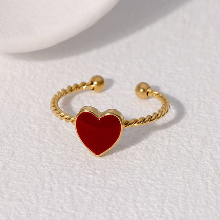 Fashionable Minimalist Heart-shaped Oil-drip Alloy Open Ring