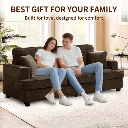 Modern & Mid-Century Chenille Sofa with Deep Seat, Foam-Padded Armrests & Side Pockets