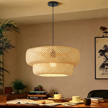 Handwoven Bamboo Pendant Light, 29cm Bamboo Chandelier, 1pc Rattan Pendant Light
