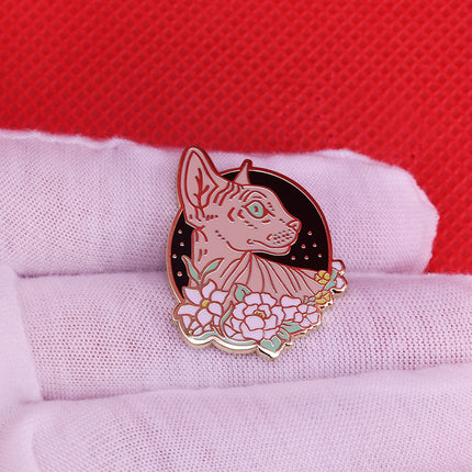 Flower Brooch Cute Hairless Cat Badge