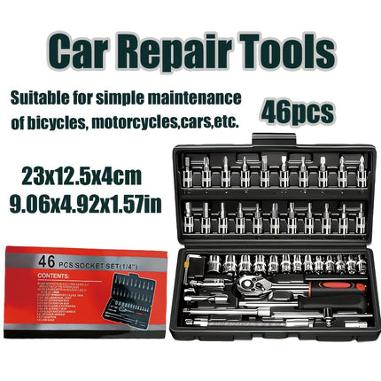 46/216pcs Automotive Repair Tool Set, Ratchet Wrench, 1/2", 1/4", 3/8" SAE Metric Socket Wrench Set