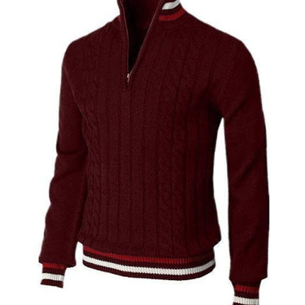 Spring And Autumn New Color Blocked High Necked Knitted Shirt