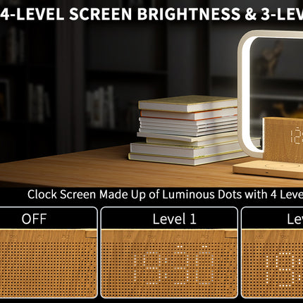Bedside Lamp Double Alarm Clock 10W Wireless Charging Natural Sound Wake-up Light