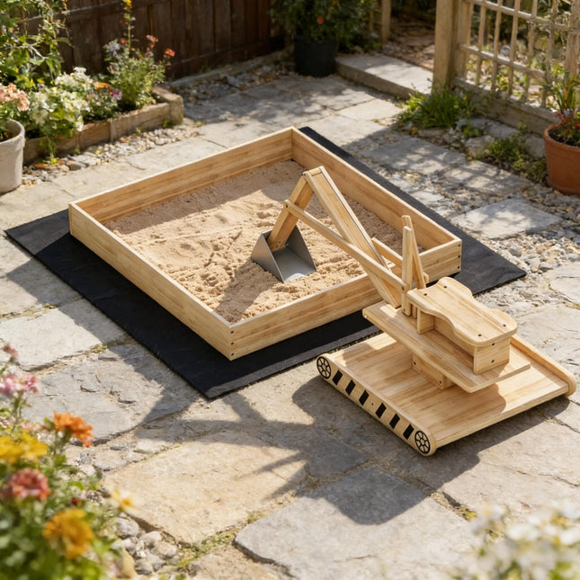 Kids Sandbox with Digger,Wooden Sandbox with Digger