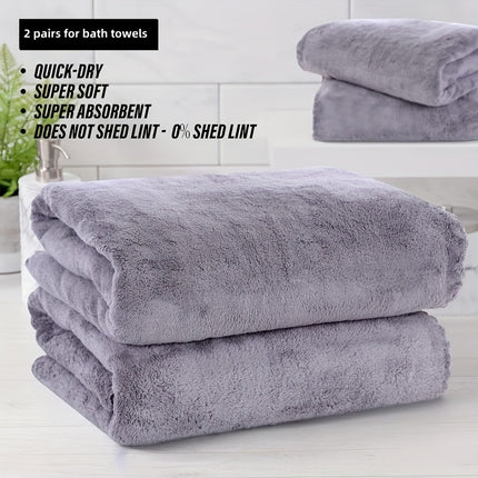 2 Pack Premium Bath Towel Set - Quick Drying - Microfiber Coral Velvet Highly Absorbent Towels