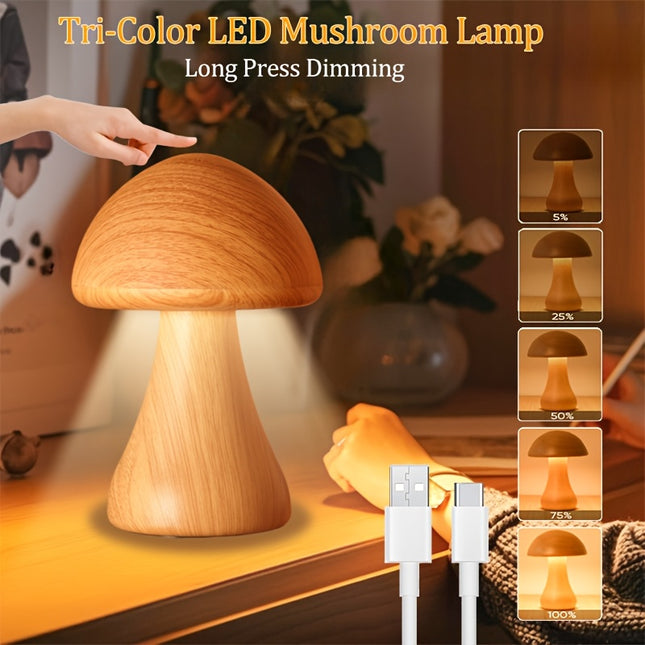 Dimmable Mushroom Table Lamp with Touch Control, Smart Three-Color Mushroom Light
