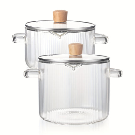 2Pcs Glass Pots for Cooking with Lids Simmer Pots Glass Saucepan Stovetop Pots