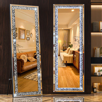 63*20 inch with Lights and Crystal Crush Diamond, Wall Mounted Hanging Diamond Mirror