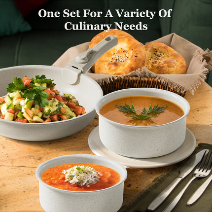 12 Pcs Pots Pans Set  Nonstick, Induction Ready Kitchen Cookware Set - Detachable Handle, Oven Safe,