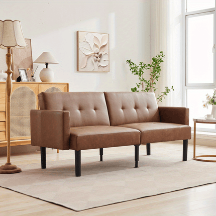Sofa Bed, PU Leather Small Couch Sofa with Wood Legs&700lbs Capacity, Adjustable Folding Loveseat