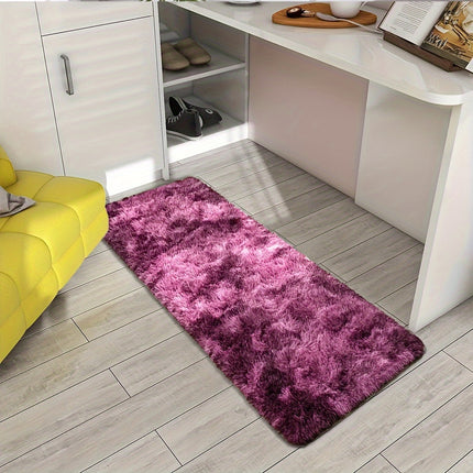 1pc, Dark Purple Tie-Dye Fluffy Area Rug, Soft Polyester 100% Lightweight Rectangle Carpet