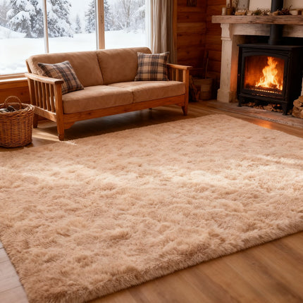 Beige Plush Carpet Measuring 245X305Cm, Designed As a Flame-Resistant Shag Area Rug