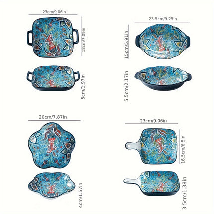 4pcs Bohemian Ceramic Bakeware & Serving Dishes Set - Oven-Safe Ceramic Rectangular Baking Dishes