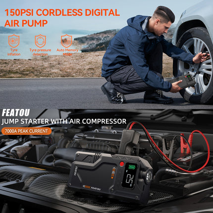 Car Air Compressor Jump Starter with Air Compressor, Battery Jump Starter Portable Peak