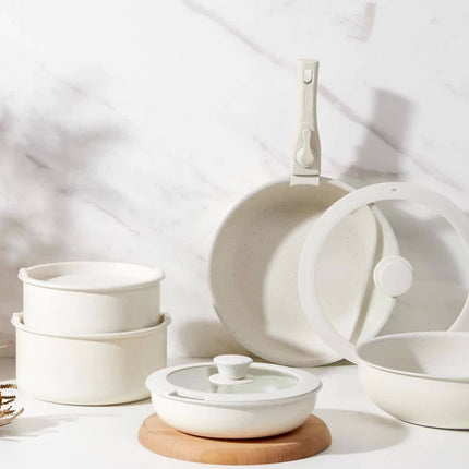 12pcs Cookware Sets, White Granite Nonstick Pots and Pans Set