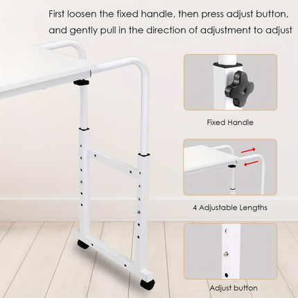 Adjustable Height Mobile Bed Desk with Wheels, 60.6-84.2 Inches Overbed Table,