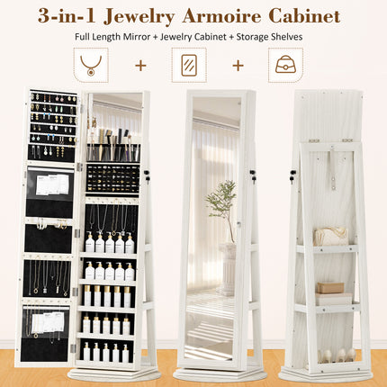 Full-Length Mirror, 360° Swivel Jewelry Armoire, Large Jewelry Storage With Lockable,