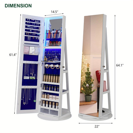 360° Rotating Jewelry Armoire with Lights, Lockable Mirror Jewelry Cabinet,