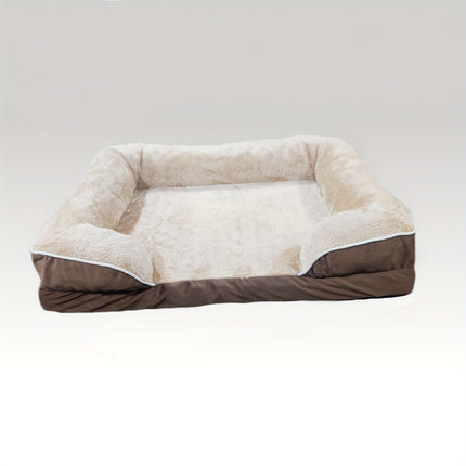 Orthopedic Dog Sofa Bed, Rectangle Elevated Pet Couch with Armrests, Washable Polyester Cover, Polyurethane Foam Filling, with Detachable Bolster for Extra Small to Large Breeds, Comfortable & Warm Pet Sleeping Pad