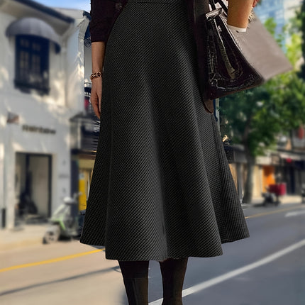 Women's New Houndstooth Checkered Midi Skirt, High-End Autumn Winter Tweed A-Line Umbrella Skirt